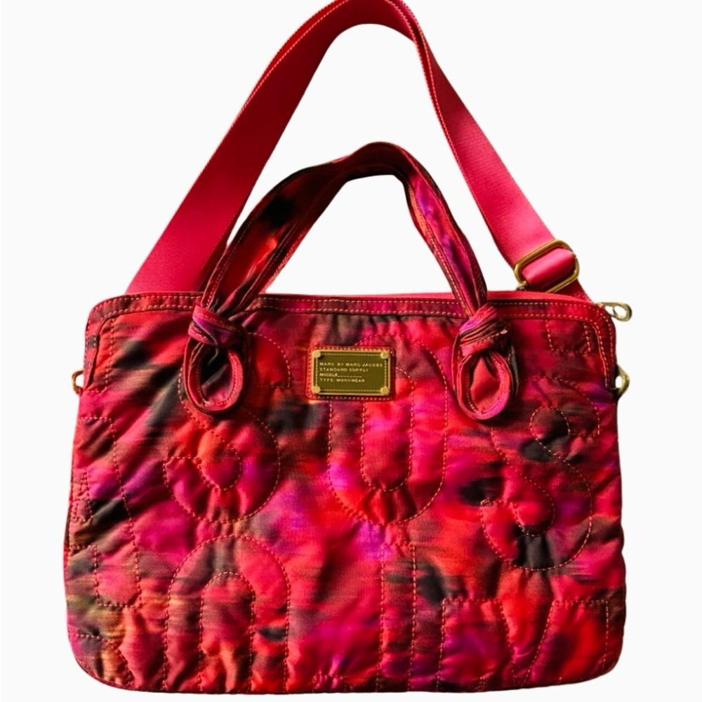 Marc By Marc Jacobs Quilted Pink Red Laptop Bag with Adjustable Strap